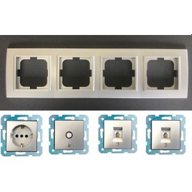 Resim Ovivo Mina Gümüş Dörtlü - Tv - Nümeris (Telefon) - Data Cat 6 Internet- Topraklı Priz 