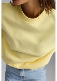 Resim Grimelange Vaneltına Kadın Içi Polarlı 3 Iplik Organik Pamuk Oversize Basic Bisiklet Yaka Sarı Sweatshirt 