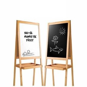 Resim Manyetik Çift Taraflı Ahşap Yazı Tahtası 