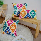 Resim Bohem tarzı nakışlı yastık kılıfı, 1 adet, %100 Polyester, Fermuarlı kapanış, Makinede yıkanabilir, Çeşitli oda tipleri için çok yönlü dekor - Süslü çok renkli tasarım (İç yastık dahil değildir) 