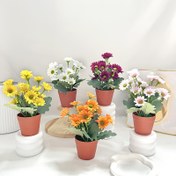 Resim Yapay Papatya ve Papatya Ev Dekoru, Oturma Odası Dekorasyonu için Yapay Çiçekler, Kapalı Dekoratif Yapay Çiçekler, Bonsai Seti Potu Dahil Eder 