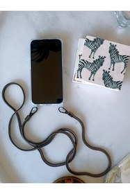 Resim Bonnie&Chico iPhone 15 Uyumlu Çapraz Takılan Silver-Siyah Zincir Telefon Askısı 