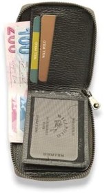 Resim Hakiki Deri Unisex Cüzdan - Tam Fermuarlı Güvenli Kapanma, Çoklu Kartlık - Antrasit 