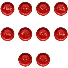 Resim Roll-up Parti Doğum Günü Işıltılı Kırmızı Party Yazılı Karton Tabak - 22 Cm. - 8 Adetlik 10 Paket Kırmızı 