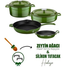 Resim Lava Döküm Çeyiz Seti - Mutfakta Uzun Yıllar Güvenle Kullanım Yeşil 