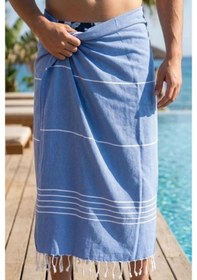 Resim Mika %100 Pamuk Peştemal Havlu 100x180 Cm Plaj Havlusu, Hamam Peştemali, Hızlı Kuruyan Hafif Banyo Havlusu Mavi 