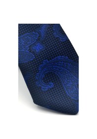 Resim Gaffy Lacivert Şal Desenli Dokuma Kumaş Mendilli Slim Fit Kravat // Sdk-2603-2 Lacivert 