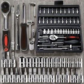 Resim 46 Parça Profesyonel Otomotiv Tamir Takımı - Kilitli Anahtar, Soket ve Tornavida Uçları ile Dayanıklı Karbon Çelik Siyah & Kırmızı Kutulu Set | Kapsamlı DIY ve Mekanik Bakım Kiti | Pürüzsüz Metal Araç Tamiri Kutusu 
