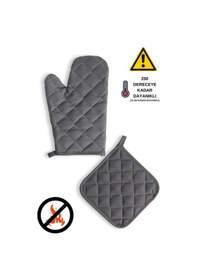 Resim Yanmaz Fırın Eldiveni Ve Fırın Tutacağı 1 Eldiven 1 Tutacak Füme 