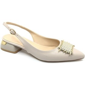 Resim Feles Toka Detaylı Kısa Topuklu Arkası Açık Kadın Babet Ayakkabı Bej 