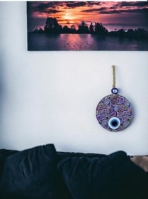 Resim Mandala Desen Mavi Mor Nazar Boncuklu Füzyon Cam El İşçiliği 12 C 