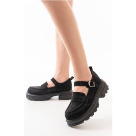 Resim 745-771 Siyah Süet Kadın Günlük Yüksek Tabanlı Loafer Ayakkabı Bej - Siyah 