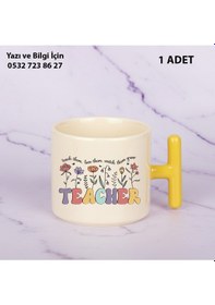 Resim Best Teacher Tasarımlı Öğretmenler Günü Kişiye Özel İsim Baskılı T Kupa Bardak Öğretmene Hediyelik Sarı 