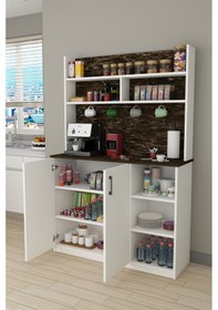 Resim %100 Mdflam Kahve Köşesi Çok Amaçlı Mutfak Dolabı Kahve02 Beyaz - Siyah Taş Beyaz - Siyah Taş 