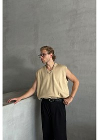 Resim Erkek V Yaka Oversize Süveter Bej 