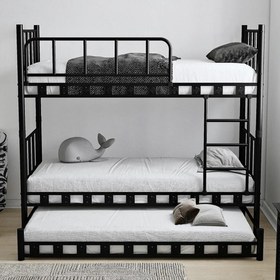 Resim Reyo Zambak Yavrulu Genç Çocuk Odası Metal Siyah Ranza 90x200 