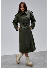 Resim Haki Kuşaklı Oversize Kaşe Kaban 44577 Haki 