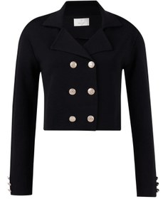 Resim Styleboom X Peraluna KATHY BLAZER Çelik Örgü Crop Kruvaze Blazer Kadın Triko Ceket - Siyah - Siyah / M 