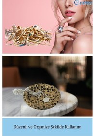 Resim Dekoratif Kase Takı Kutusu Yüzük Kolye Kutusu Mum Tabağı Takı Organizer Baloncuklu - Altın Eskitme 