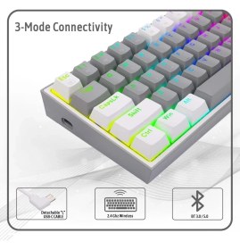 Resim Redragon K616 Fizz Pro%60 3 Mod Kablolu, 2.4 Ghz Kablosuz, Bluetooth Mekanik Oyun Klavyesi, Doğrusal 