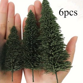 Resim 6 Adet Gerçekçi Yapay Çam ve Sedir Ağaçları - Dayanıklı Plastik Mini Peyzaj Modelleri, Düğün Masa Süsleri, DIY Sahne Dekorasyonu, Modern Tarz, Elektriksiz, Orman Temalı Dekor, Dokulu Dal Tasarımı, Esnek Dal Desenli 