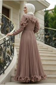 Resim N.S NEVA STYLE Fırfır Detaylı Vizon Tesettür Abiye Elbise 55691V 