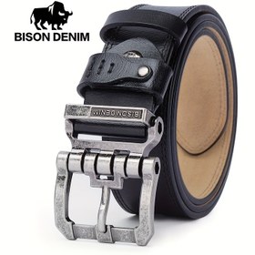 Resim BISON DENIM Lüks Tasarımcı İnek Derisi Erkek Kemerleri - Vintage Yüksek Kalite Pin Tokalı Jeans ve Günlük Şık Bel Kayışı (Sevgililer Günü İçin), Kot Pantolon Kemeri,Erkekler için Tasarımcı Çantalar 