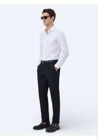 Resim Kip Beyaz Düz Slim Fit Uzun Dokuma Klasik Pamuk Karışımlı Gömlek 