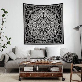 Resim Black Bohemian Mandala Duvar Örtüsü - 90 cm x 90 cm 
