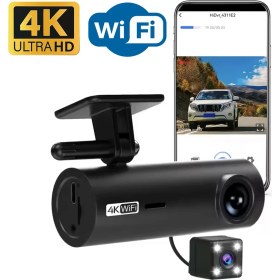 Resim Geniş Açı 4K Ön 1080P Full Hd Arka 2 Kameralı Wifi Hafıza Kartına Kayıtlı Araç Kamerası 