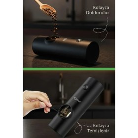 Resim Kiwi Kspg-4850 Pilli Işıklı Tuz Karabiber Değirmeni Otomatik Baharat Öğütücü 2li Paket (SİYAH) 