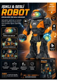 Resim Işıklı Sesli Robot Oyuncak Hareketli Led Gözlü Pilli Akıllı Robot 3+ Yaş Eğitici Oyuncak - Siyah 