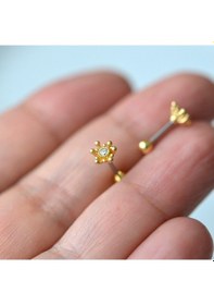 Resim Zarif Çiçek Helix Piercing Kıkırdak Cerrahi Çelik Gold Renk Renkli 