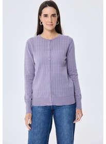 Resim Peraluna Celine, Ajur Örgülü Kadın Triko Hırka - Lavanta Lavanta 