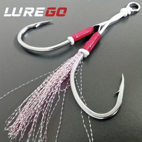 Resim LUREGO Tuzlu Su Balıkçılık Kancaları Seti - Hızlı Batan Parıltılı Özellikli Çift Yardımcı, Paslanmaz Çelik Jig Kancaları 2 Çift 