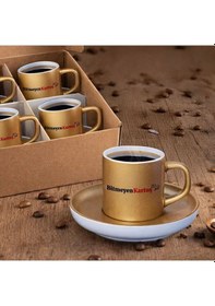 Resim Firmalara Özel Logolu Mat Altın Yaldız Renk Türk Kahvesi Fincanı 6lı Set, Promosyon Fincan, Logolu Kurumsal Hediye Kobitmeyencom36512 Bk Gift Renkli 