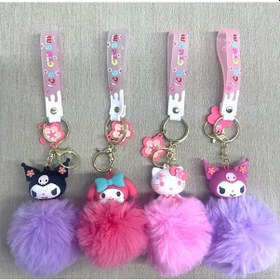 Resim River World Anahtarlık Kuromi Ve Hello Kitty Ponponlu 