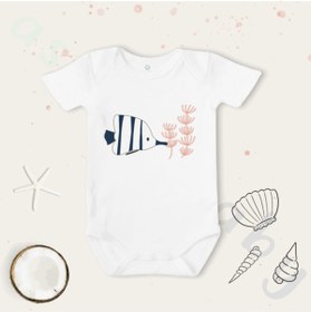 Resim Limon Unisex Coral Balık Desenli Organik Bebek Body Zıbın 