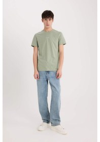 Resim DeFacto %100 Pamuk Slim Fit Dar Kesim Bisiklet Yaka Baskılı Kısa Kollu Tişört D5566AX25SPGN1107 