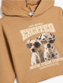 Resim Koton Kapşonlu Sweatshirt Köpek Baskılı Uzun Kollu Pamuklu Kahverengi 5wkg10557ak Kahverengi 