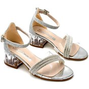 Resim Kindep Taş Biye Detaylı Topuklu Kız Çocuk Abiye Ayakkabı Gumüş Gumüş 