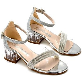 Resim Kindep Taş Biye Detaylı Topuklu Kız Çocuk Abiye Ayakkabı Gumüş Gumüş 