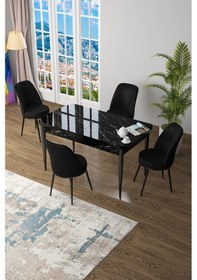 Resim Canisa Concept Zen Serisi 80x132 Mdf Açılabilir Siyah Mermer Desen Masa Takımı Ve 4 Siyah Sandalye Siyah Sandalyeler Siyah Masa 