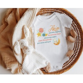 Resim Niles Baby design for baby Nilesbabyshop Abim Şişko Dünyamızda Canım Çok Sıkılıyor Yazılı Kısa Kol Zıbın 