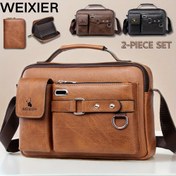 Resim WEIXIER Erkek Omuz Çantası Crossbody Çanta Erkek İş Çantası Crossbody Çanta Elde Taşınabilir Tek Omuz Crossbody Çanta Erkekler için Günlük Çanta Erkek Çantası 2'li Set Çoklu Kart Yuvalı Kart Çantası Cüzdan 