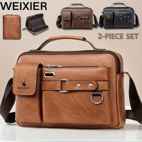 Resim WEIXIER Erkek Omuz Çantası Crossbody Çanta Erkek İş Çantası Crossbody Çanta Elde Taşınabilir Tek Omuz Crossbody Çanta Erkekler için Günlük Çanta Erkek Çantası 2'li Set Çoklu Kart Yuvalı Kart Çantası Cüzdan 