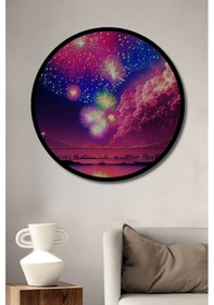 Resim Muhteşem Renk Gösterisi Yağlı Boya Görünümlü Ahşap Dekoratif Tablo Yuvarlak Duvar Tablosu 