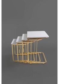 Resim Tekerlekli Veys Sehpa Gold 4 Lü Zigon Sehpa - Orta Sehpa - Yan Se (550696638) 