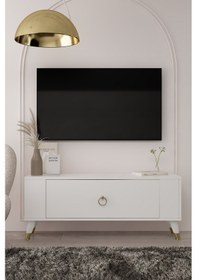 Resim 1375dd Retro-1 Tv Sehpası Beyaz-altın 