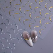 Resim Altın Geometrik 3D Su Geçirmez Tırnak Stickerları - Eller & Ayaklar için Kendinden Yapışkanlı Parıltılı Tırnak Sanatı Çıkartmaları, Fantezi Temalı Düzensiz Şekiller, Dayanıklı Plastik Parlak Bitiş, Kolay Uygulamalı Tırnak Dekoru 